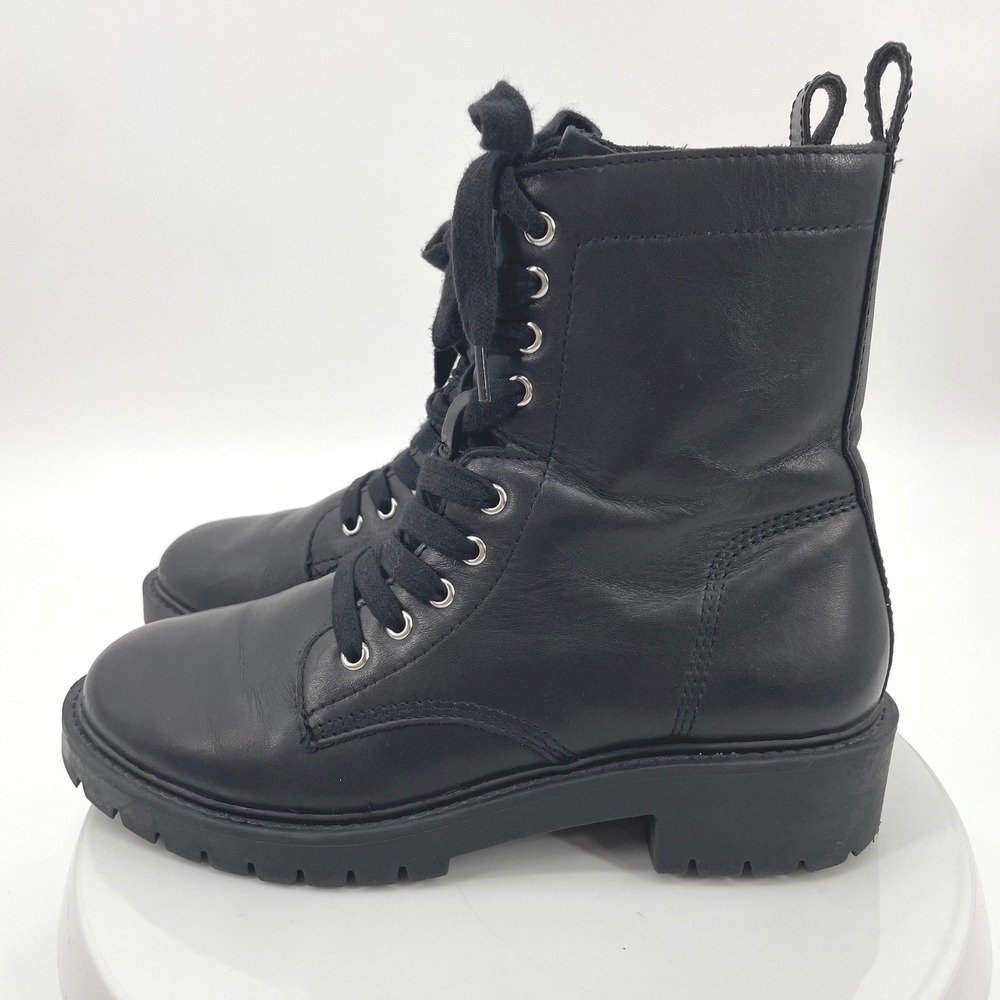 Steve Madden Checker Black Leather Combat Boots Lug Sole Size 8.5M Grunge Laceup